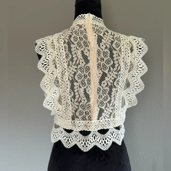 Chicwish Sheer Crop Top | Small | Cream - Picture 5 of 5